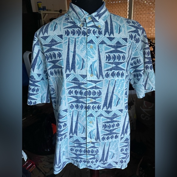 Reyn Spooner Alfred Shaheen Floral Pullover Button-Down Aloha Shirt Box Shirt Men's Size L cotton navy blue type Vintage Second Hand